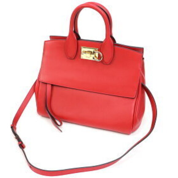 Salvatore Ferragamo Studio Bag Gancini Red Calfskin Pouch Shoulder - Picture 9 of 15